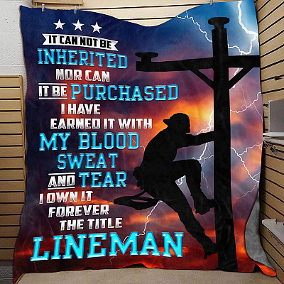 Alternative view of Lineman It Can Not Be Inherited Nor Can It Be Purchased Fleece Blanket - Mink Sherpa Blanket - Woven Blanket