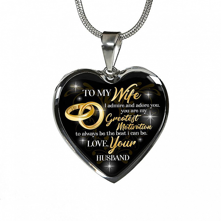 To My Wife I Admire And Adore You You Are My Greatest Motivation Love Your Husband Heart Pendant Necklace - Heart Luxury Necklace (Silver)