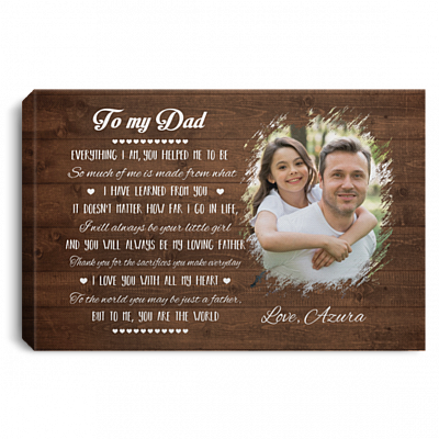 Personalized Photo To My Dad Everything I Am You Helped Me To Be You Are The World Framed Canvas - Unframed Poster, White, 0.75'' Framed Canvas