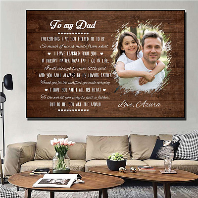 Alternative view of Personalized Photo To My Dad Everything I Am You Helped Me To Be You Are The World Framed Canvas - Unframed Poster