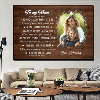 Alternative view of Personalized Photo To My Mom Everything I Am You Helped Me To Be You Are The World Framed Canvas - Unframed Poster
