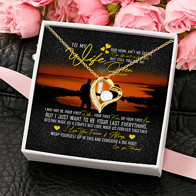 Alternative view of To My Wife Our Home Ain't No Castle Our Life Ain't No Fairy Tale My Queen Forever Love Heart Pendant Necklace