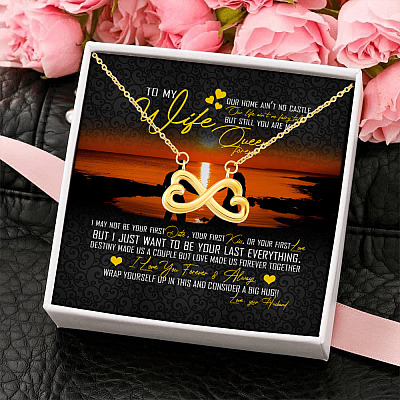 Alternative view of To My Wife Our Home Ain't No Castle Our Life Ain't No Fairy Tale You Are Still My Queen Infinity Heart Pendant Necklace