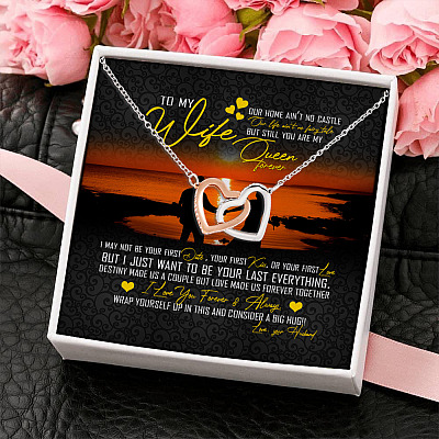 Alternative view of To My Wife Our Home Ain't No Castle Our Life Ain't No Fairy Tale My Queen Interlocking Hearts Pendant Necklace