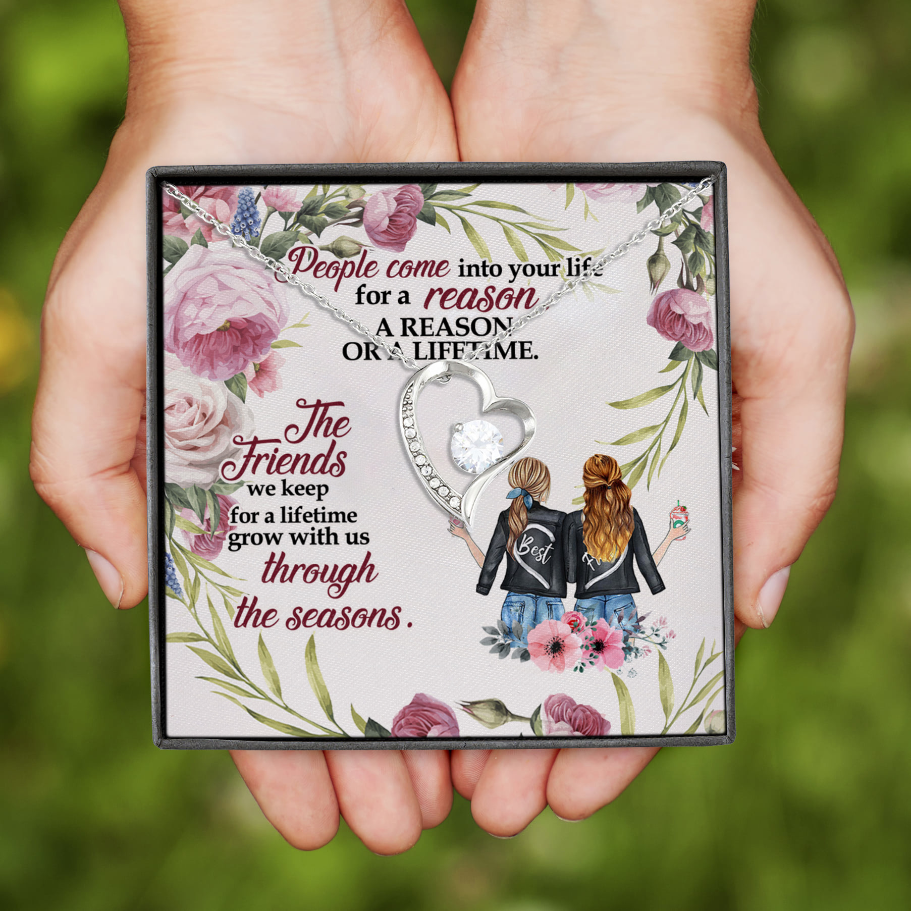 1NH_ Friendship Lifetime card Forever Love Necklace (Silver)