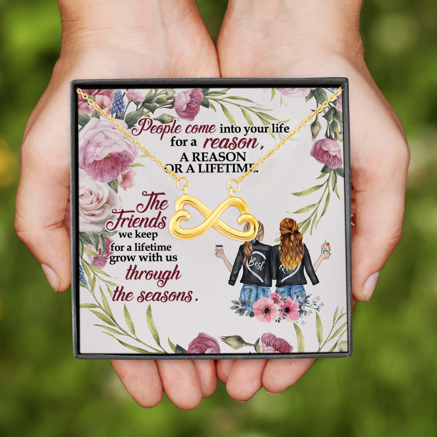 1NH_ Friendship Lifetime card Infinity Heart Necklace (Gold)