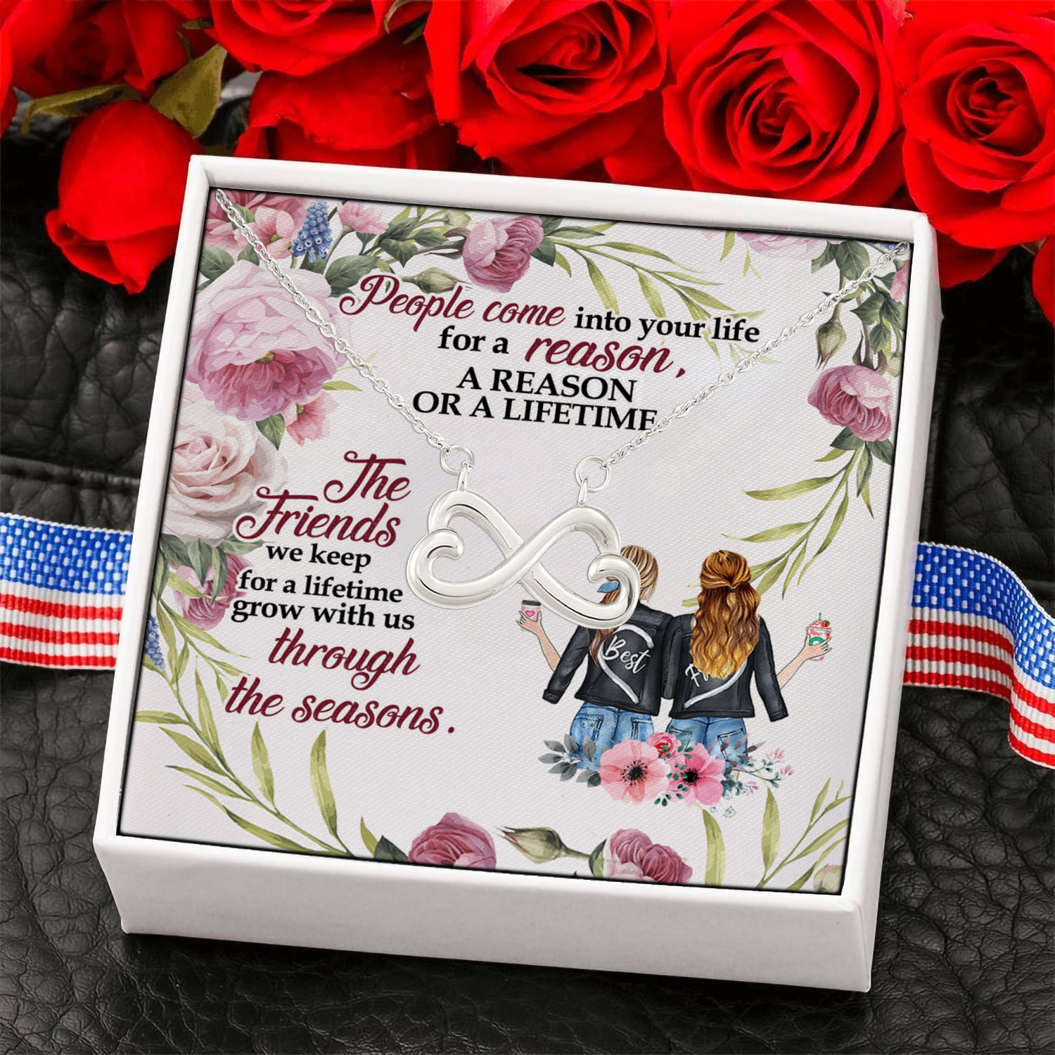 1NH_ Friendship Lifetime card Infinity Heart Necklace (Silver) 6