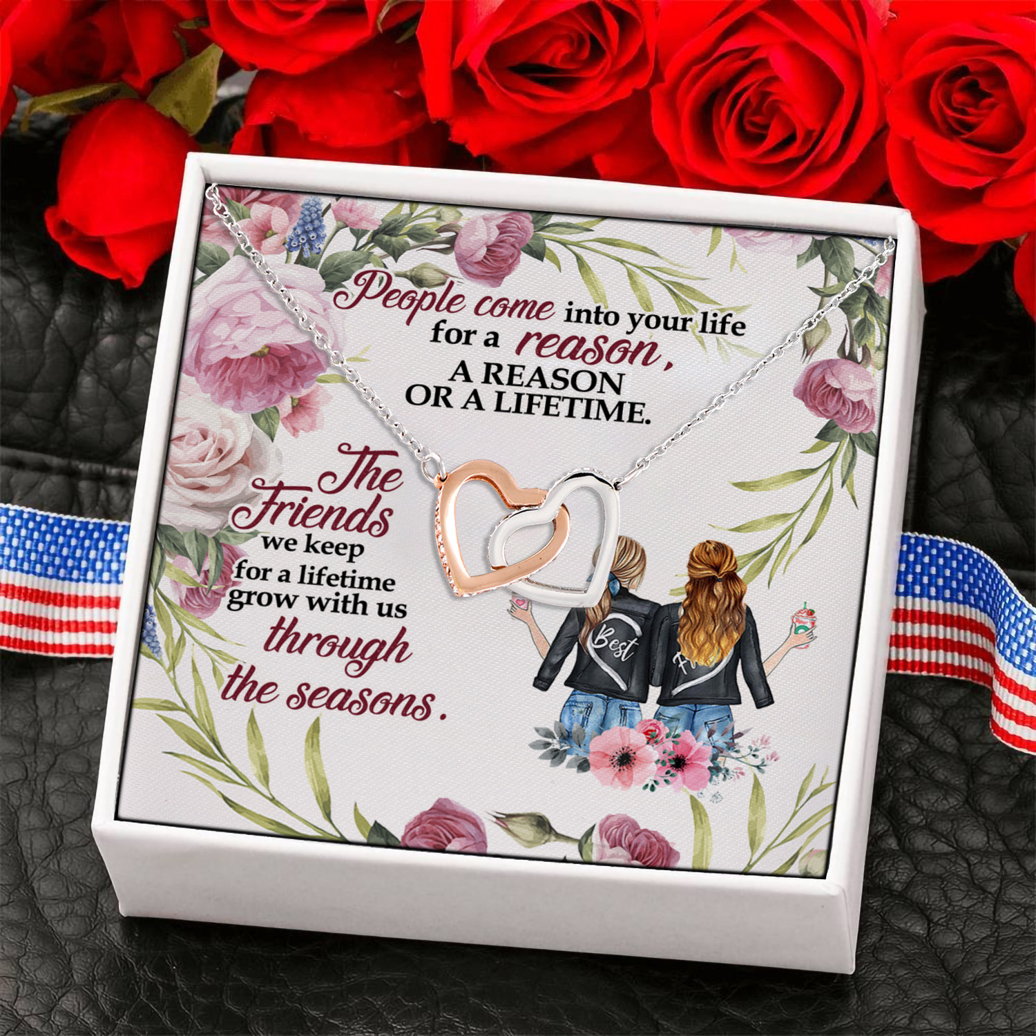 1NH_ Friendship Lifetime card Interlocking Hearts Necklace 6