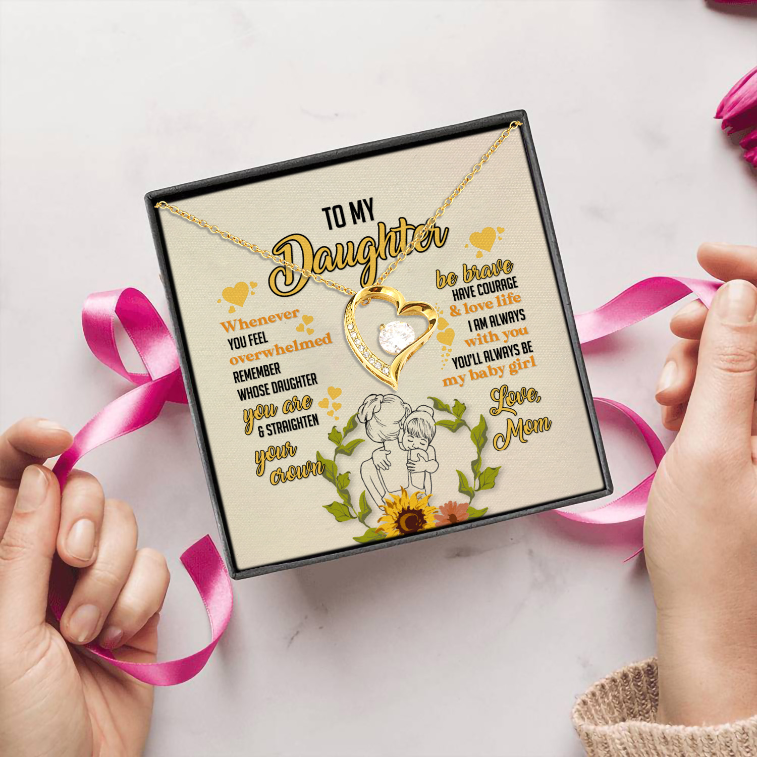 1UT. Sunflower Daughter Forever Love Necklace (Gold) 5