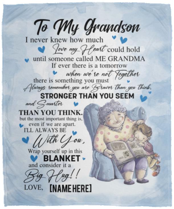 Personalized Grandson Blanket, White, Cozy Plush Fleece Blanket - 50x60