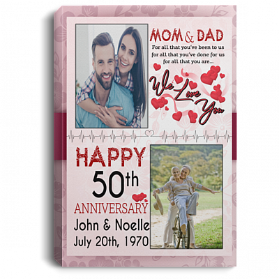 Custom Photo Happy Anniversary Mom and Dad Framed Canvas Prints - Unframed Poster - Home Decor Wall Art, White, 0.75'' Framed Canvas