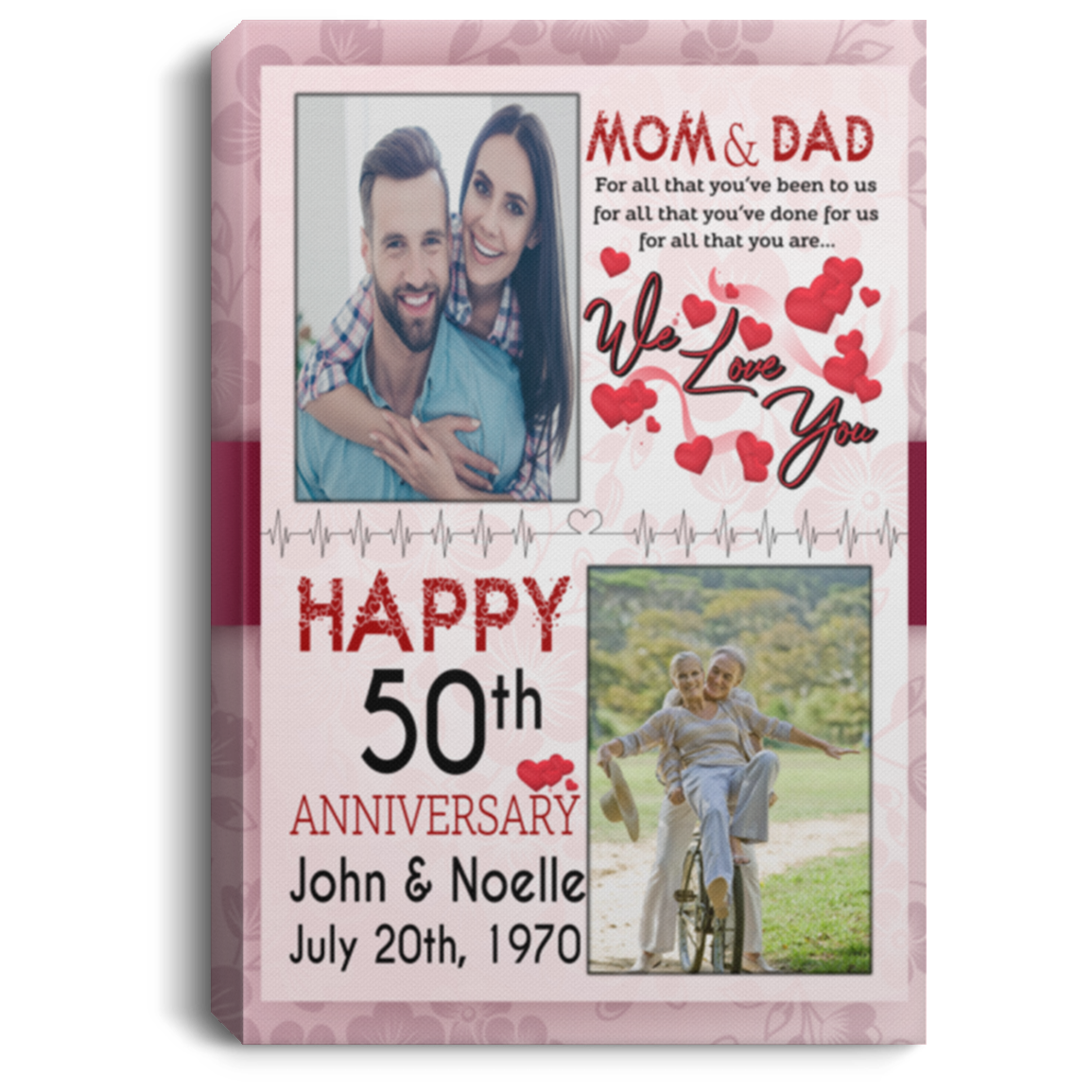 Custom Photo Happy Anniversary Mom and Dad Framed Canvas Prints - Unframed Poster - Home Decor Wall Art, White, 0.75'' Framed Canvas