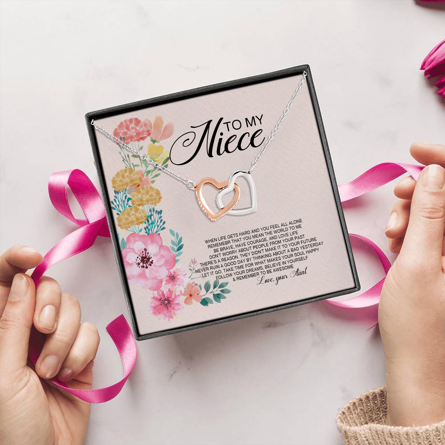 10VT. To My Niece When Life Gets Hard Interlocking Hearts Necklace 5