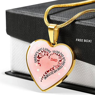 Daddy's Girl I Used To Be His Angel Now He Is Mine Red Plaid Butterfly Heart Luxury Heart Pendant Necklace - Heart Luxury Necklace (Gold Plated)