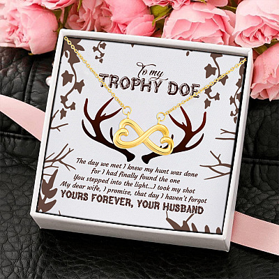 Alternative view of To My Trophy Doe the Day We Met My Hunt Was Done I Found You Yours Husband Wife Buck Infinity Heart Pendant Necklace