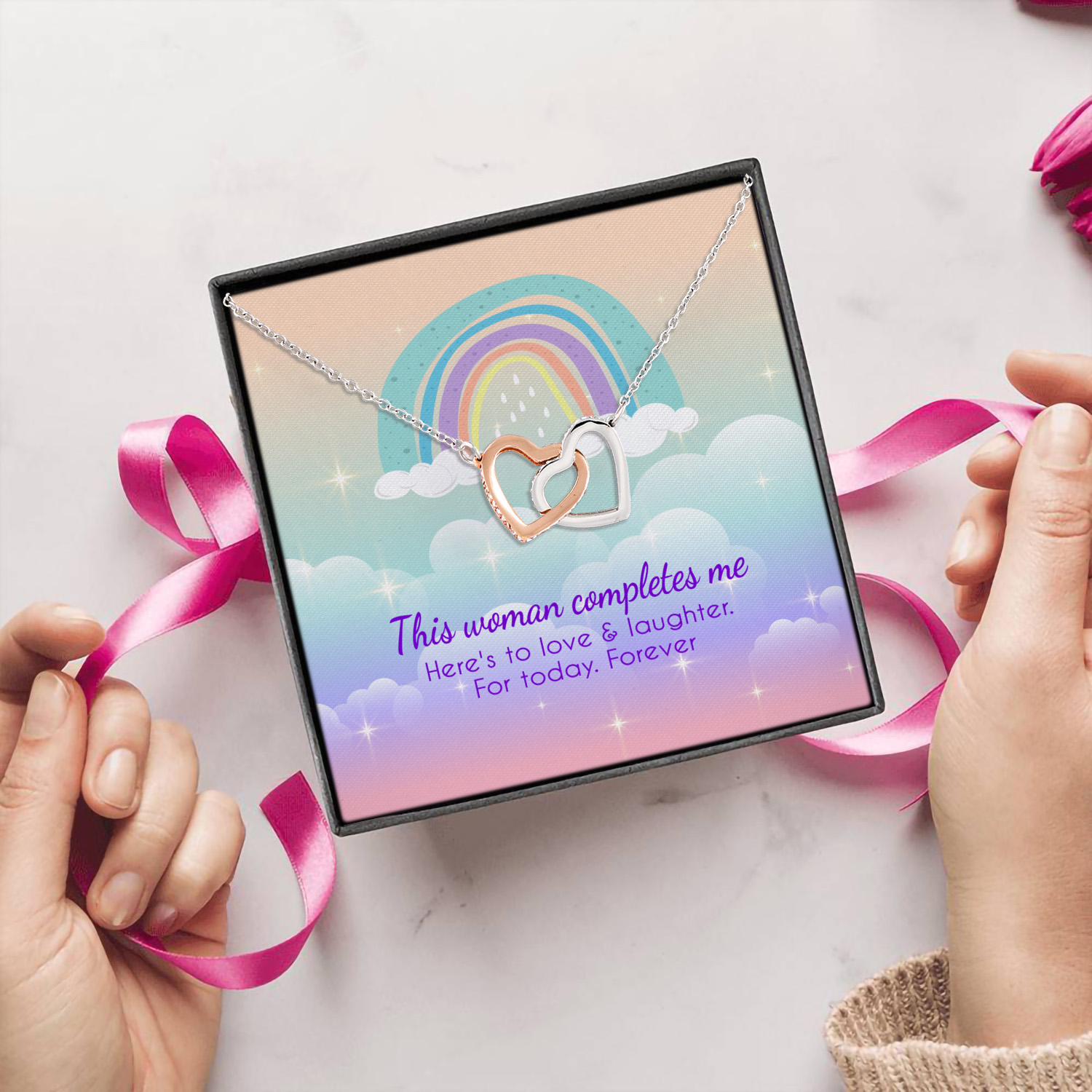 7P. Woman complete me(4) Interlocking Hearts Necklace 5