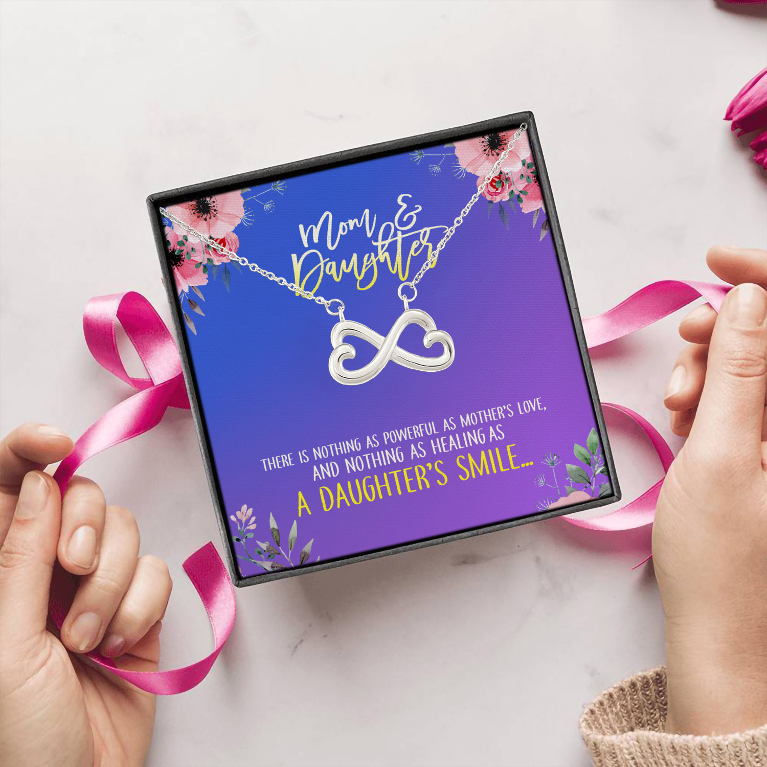 6P. Daughter mom powerful(3) Infinity Heart Necklace (Silver) 5