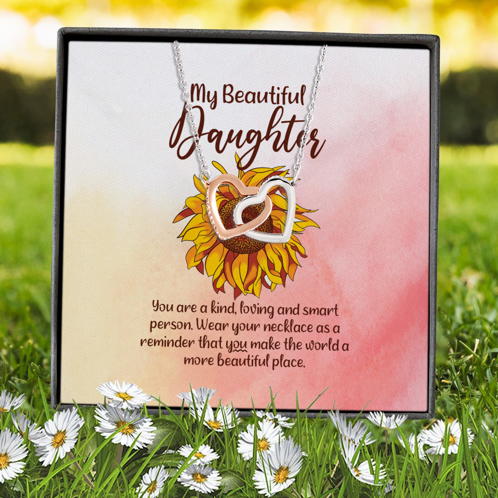 2VT. My Beautiful Daughter Sunflower Interlocking Hearts Necklace 7