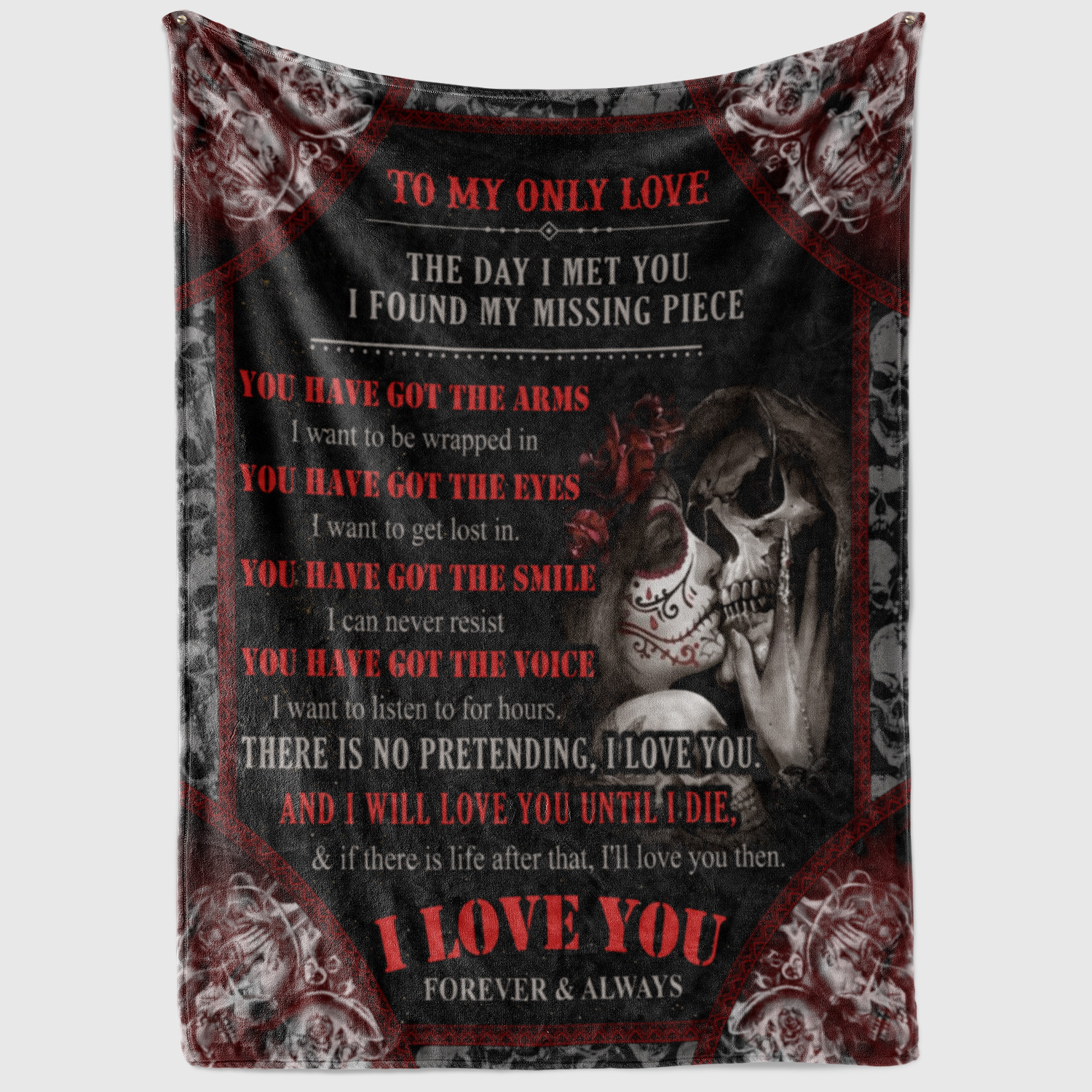 1VT. To My Only Love Skull Couple blanket mockup2