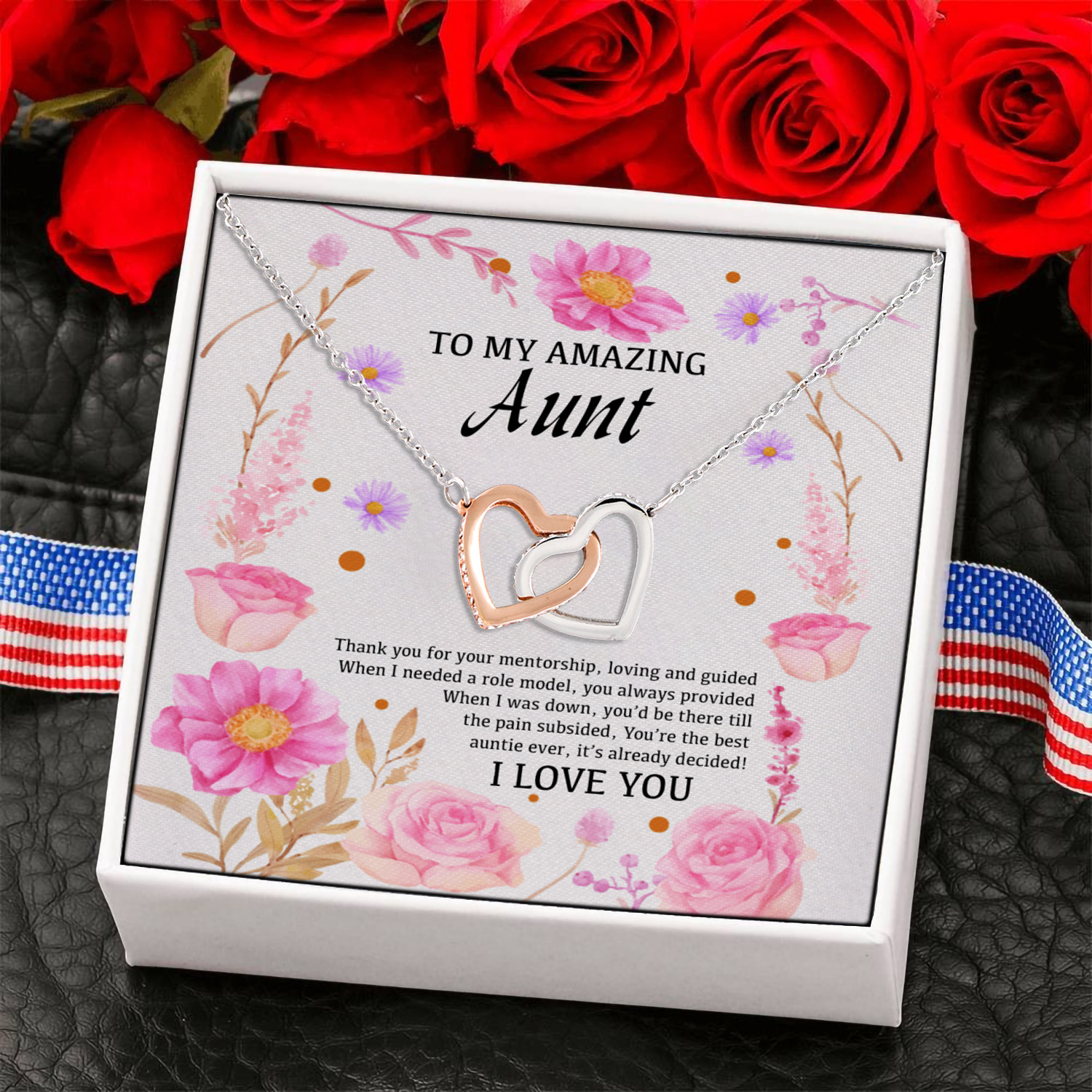 3NH. To My Amazing Aunt(6) Interlocking Hearts Necklace 6