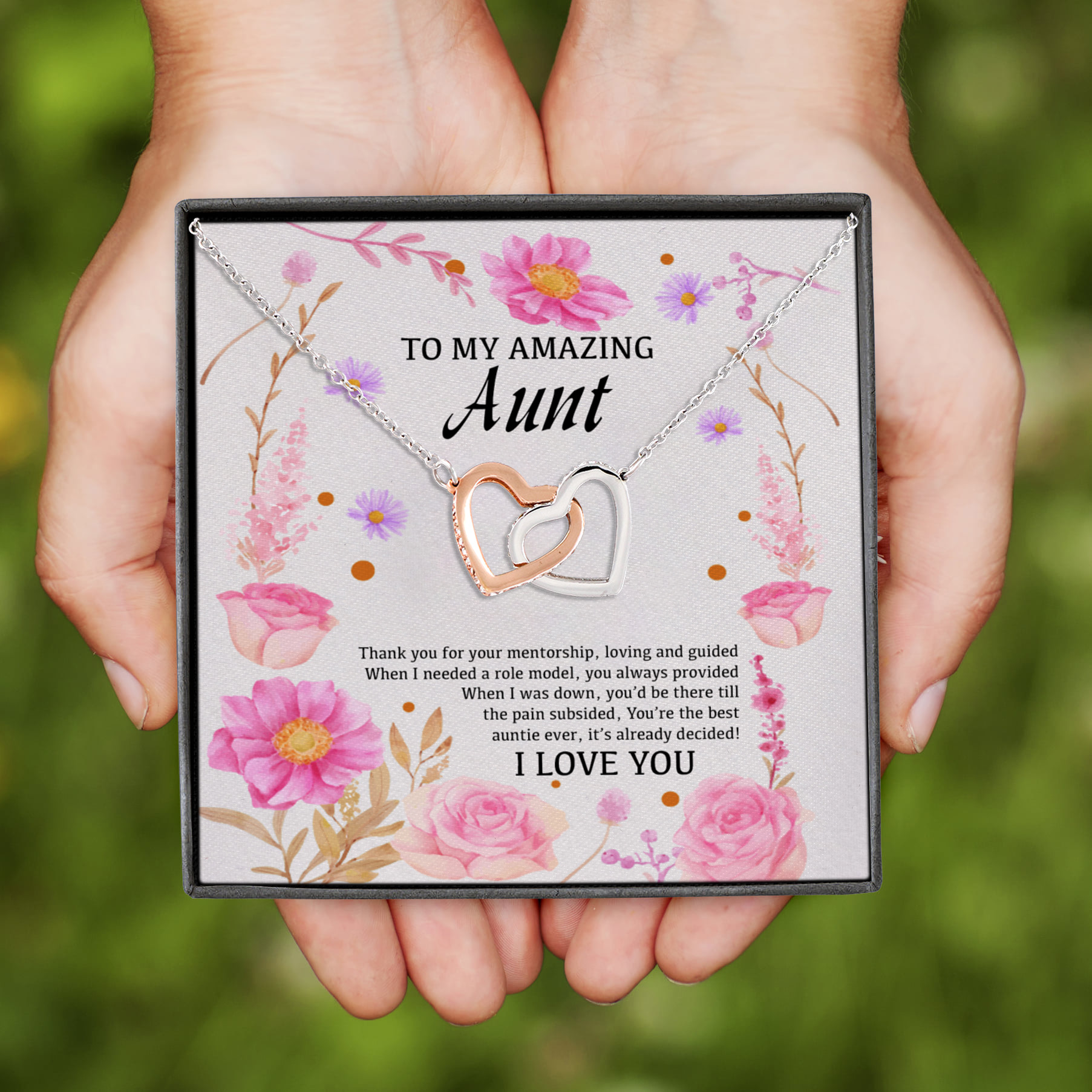 3NH. To My Amazing Aunt(6) Interlocking Hearts Necklace