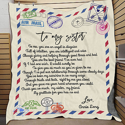 Alternative view of Personalized Letter Airmail To My Sister To Me You Are An Angel In Disguise Fleece Blanket - Sister Gift Mink Sherpa Blanket