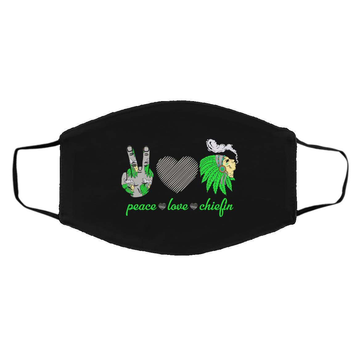 Peace Love Chiefin, Black, Cloth Face Cover – Medium/Large Peace Love Chiefin, Black, Cloth Face Cover – Medium/Large