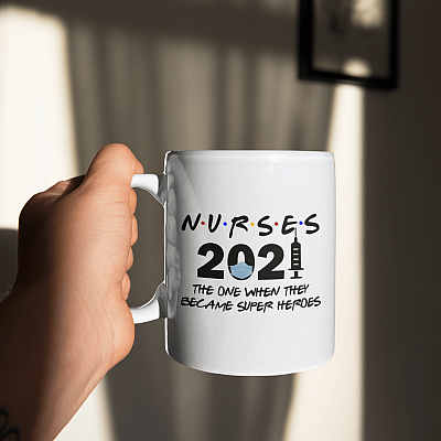 Alternative view of Nurse 2021 The One When They Became Super Heroes Ceramic Coffee Mug - Beer Stein - Water Bottle