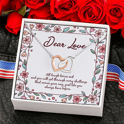 Alternative view of Dear Love All Tough Times End And You Will Get Through Every Challenge Interlocking Hearts Pendant Necklace