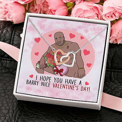 Barry Valentine Wood Sitting Nice Valentine's Day Funny Gift Ideas Interlocking Heart Pendant Necklace