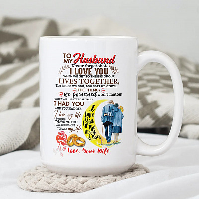 Alternative view of From Wife To My Husband Never Forget That I Love You To The Moon And Back Coffee Mug - Husband Wife Mug