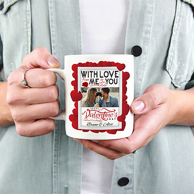 Alternative view of Personalized Photo With Love From Me To You Happy Valentine's Day Ceramic Coffee Mug - Water Bottle