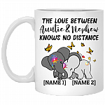 Personalized Auntie Nephew Ceramic Coffee Mug - Love Between Auntie Nephew Knows No Distance Water Bottle, White, 11 oz. White Mug