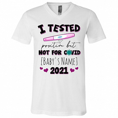 Personalized I Tested Positive, White, V-Neck T-Shirt