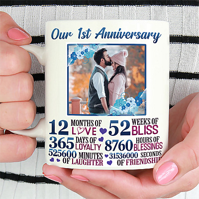 Alternative view of Personalized Custom Photo Our 1st Anniversary 12 Months Of Love Ceramic Coffee Mug - First Paper Anniversary Gifts