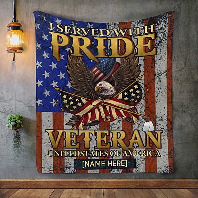 Alternative view of Personalized Veteran American Flag Fleece Mink Blanket - I Served With Pride Veteran of USA Woven Blanket