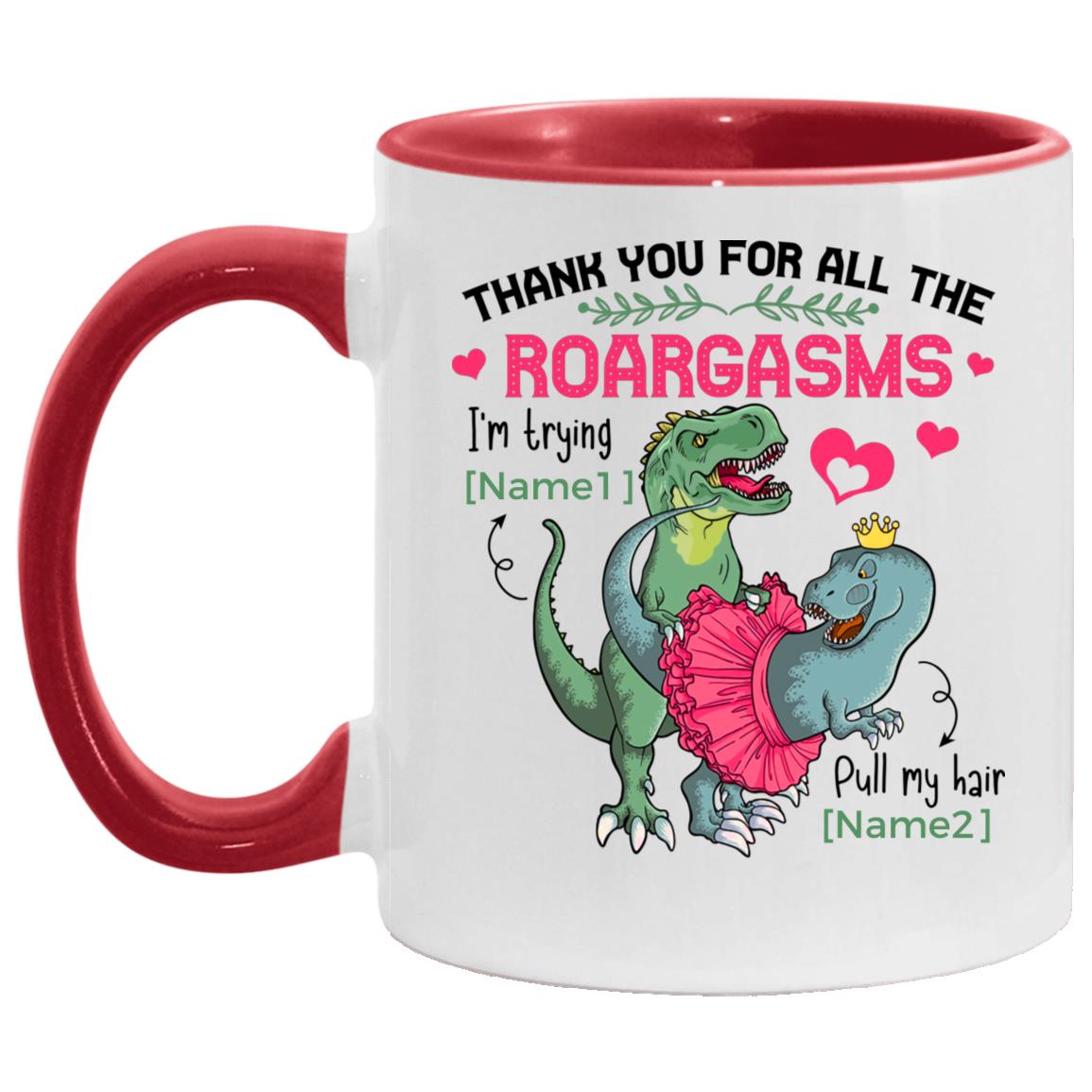Personalized Dinosaur Thank You, White/Red, 11 oz. Accent Mug Personalized Dinosaur Thank You, White/Red, 11 oz. Accent Mug