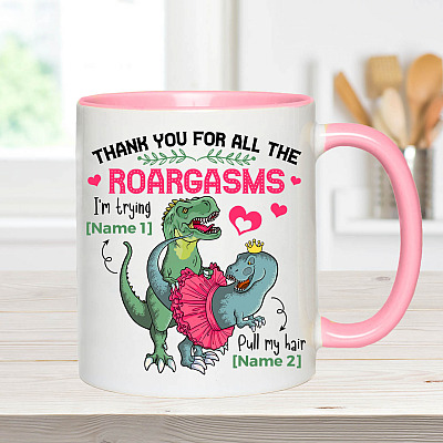 Alternative view of Personalized Dinosaur Thank You For All The Roargasms Accent Coffee Mug - Funny Valentine Mugs