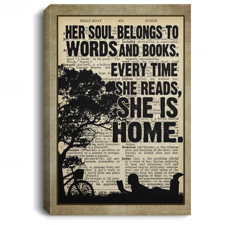 Her Soul Belongs To Words And Books Framed Canvas - Unframed Poster - Love Book Gift, White, 0.75'' Framed Canvas
