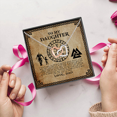 Viking To My Daughter I Want You To Believe Deep In Your Heart Interlocking Hearts Pendant Necklace