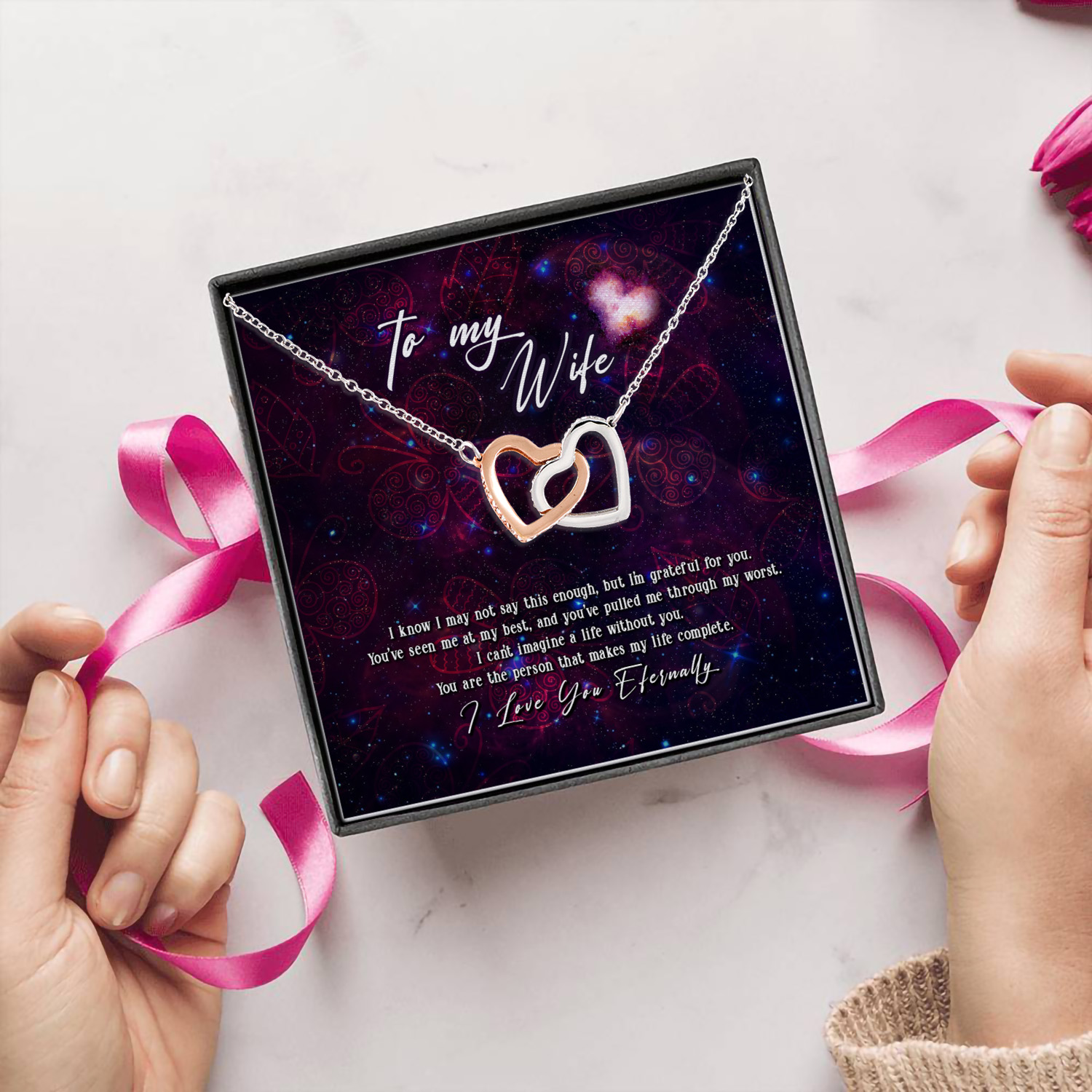 3KT. To My Wife Love You Enternally(6) Interlocking Hearts Necklace 5