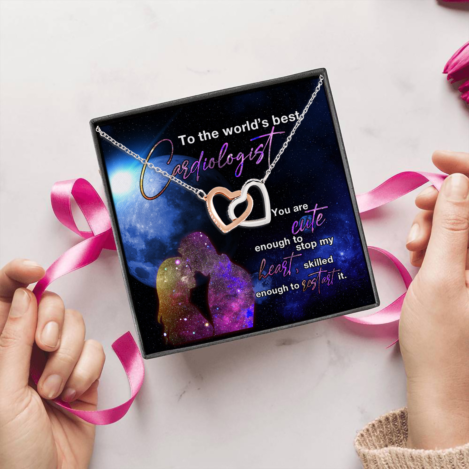 6KT. To The World's Best Cardiologist(4) Interlocking Hearts Necklace 5