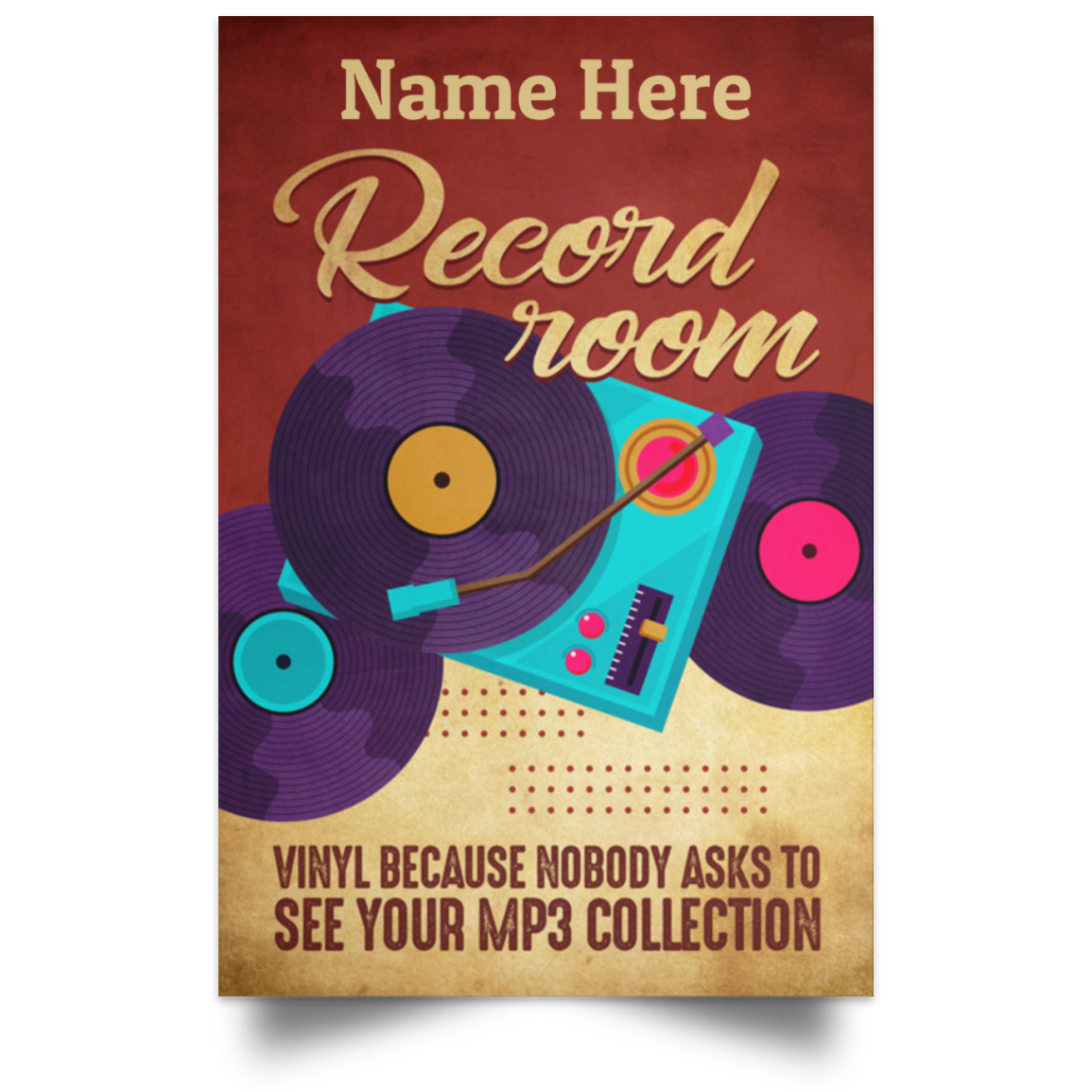 Personalized Room Decor Vinyl Record Music Vintage Framed Canvas Prints - Unframed Poster, White, Unframed Poster