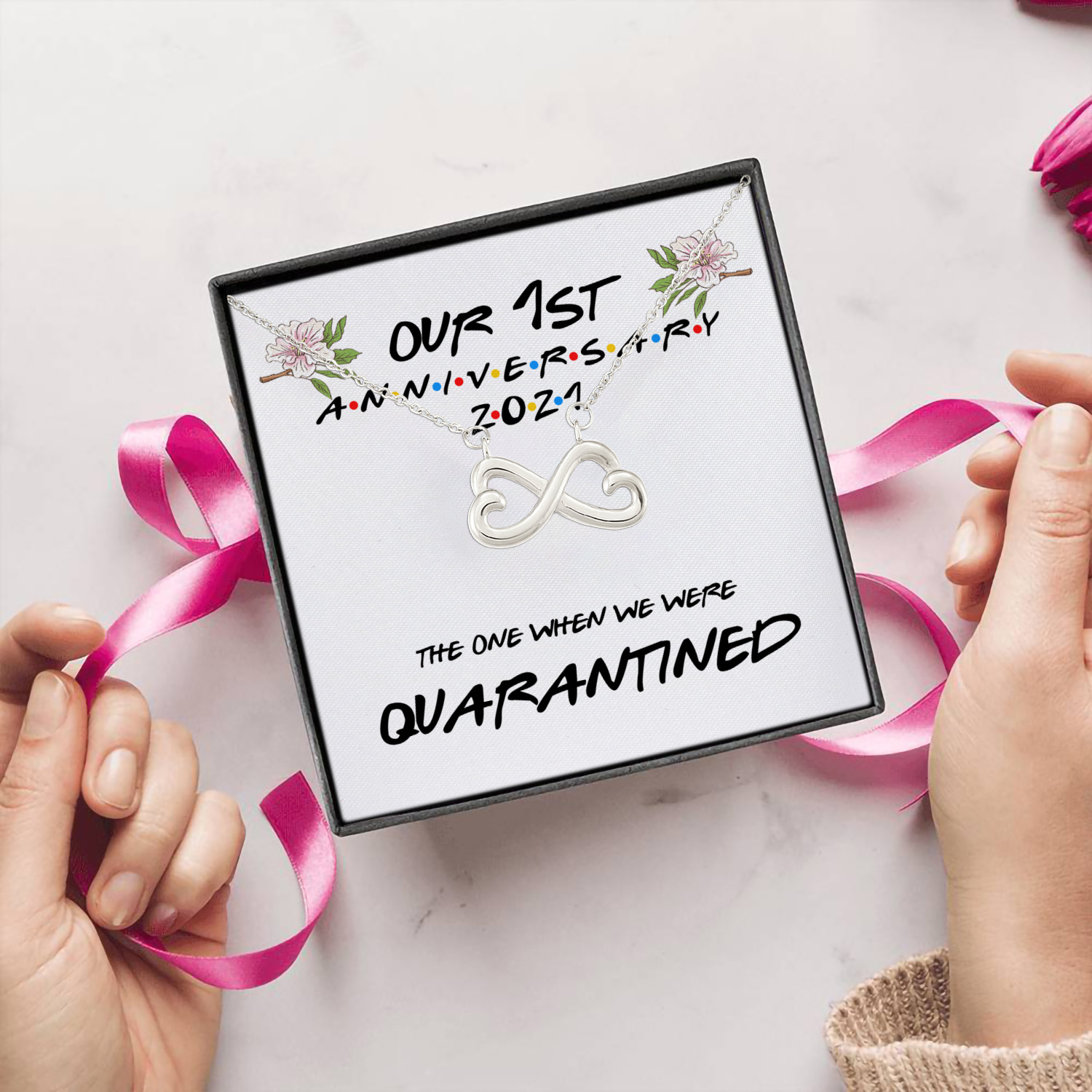 99 HG_ Our 1st Anniversary Quarantined Infinity Heart Necklace (Silver) 5