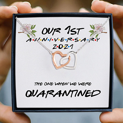 Our 1st Anniversary The One When We Were Quarantined My Wife My Girlfriend Interlocking Hearts Pendant Necklace