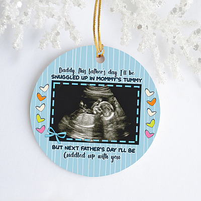 Alternative view of Personalized Photo Daddy This Father's Day I'll Be Snuggled Up In Mommy's Tummy Circle Ornament - Father's Day Gift