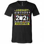 January Birthday 2021 T-Shirt, Black, V-Neck T-Shirt