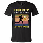 I Like Beer And Running, Black, V-Neck T-Shirt