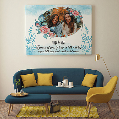 Alternative view of Personalized Photo To My Bestie Because Of You I Laugh A Litter Harder Framed Canvas Prints - Unframed Poster