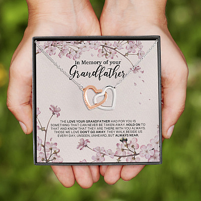 Alternative view of In Memory Of Your Grandfather The Love Your Grandfather Had For You Joined Interlocking Hearts Pendant Necklace